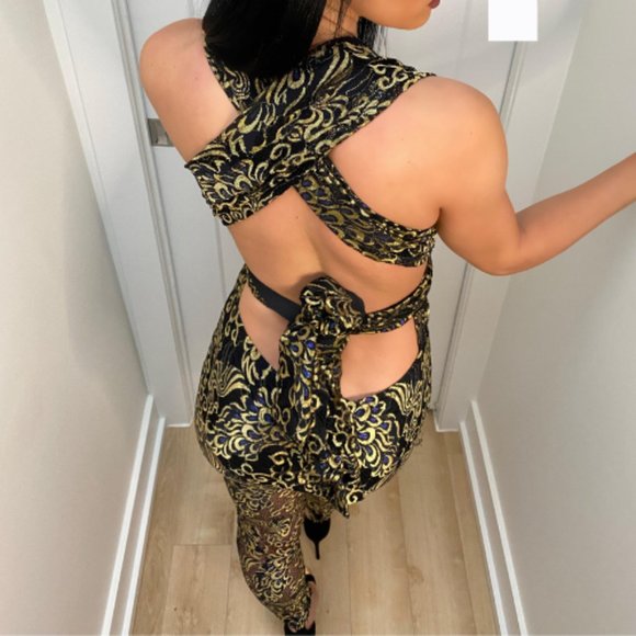 Lace Jumpsuit with Gold Metallic Details - Picture 2 of 2